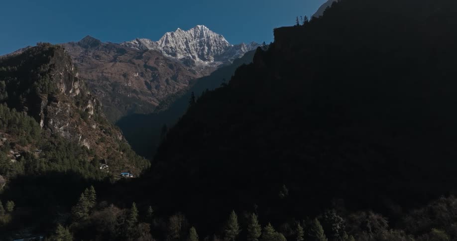 A mountain range covered in parts by trees or snow