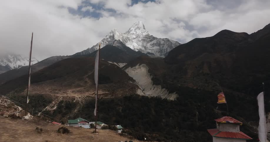 Village on a mountain plateau in a natural winter environment
