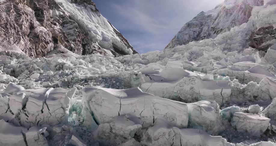 Aerial of an ice mountain on a sunny day