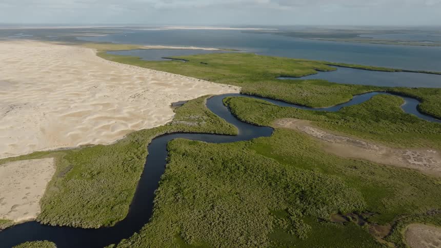A river runs from the shore