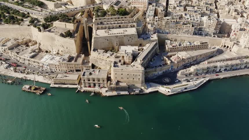 Aerial panorama of an ancient seaside town on a peninsula