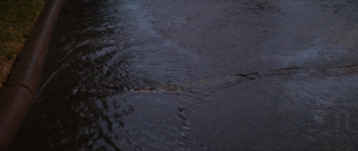 Water flows along the curb in the street