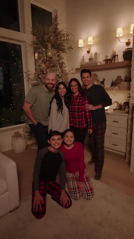 A family together taking photos on christmas eve