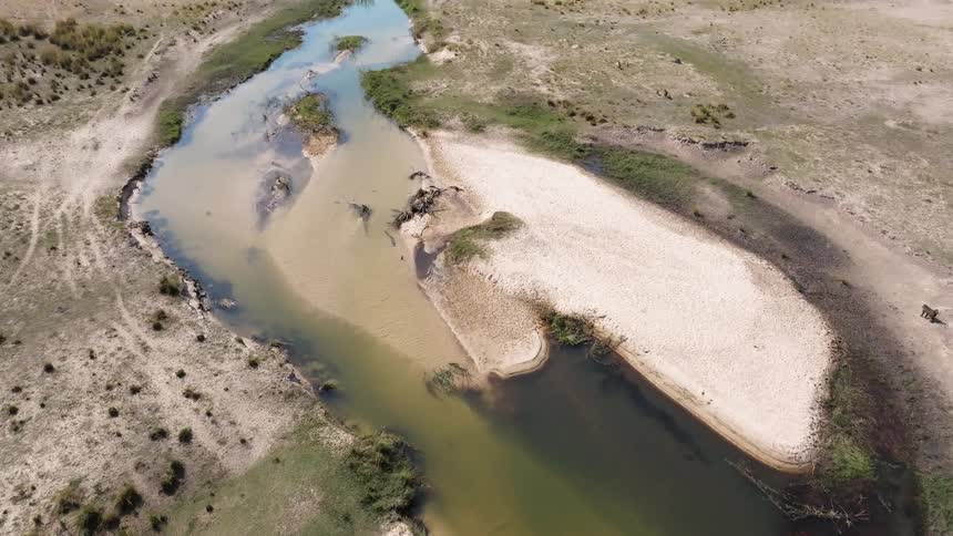 A river with sandbars
