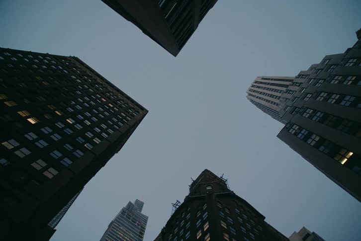 Skyscrapers in a city stretch into the sky