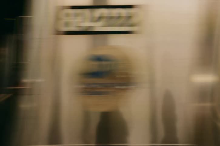 The subway train is pulling into the station