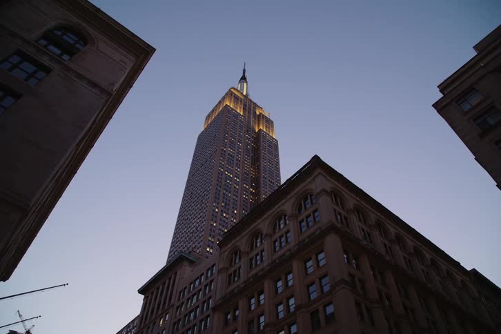 View upwards and the morning sky and empire state building
