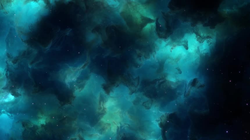 Dark space nebula with bright bluish and greenish color