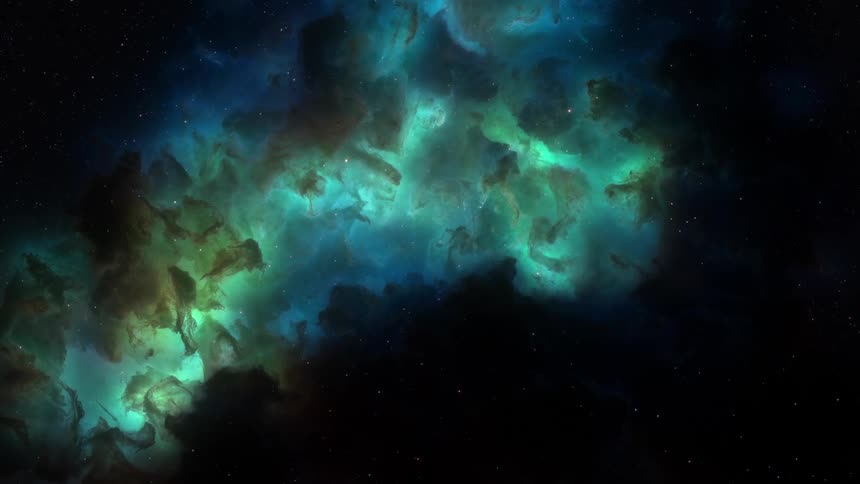 Bright greenish nebula in the middle of dark space