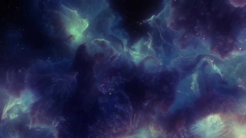 Shooting stars fly among glowing clouds in space