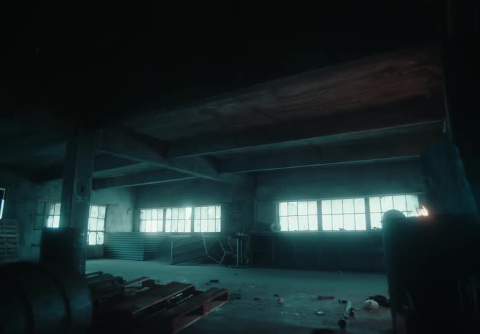 Interior of an abandoned building with debris and trash