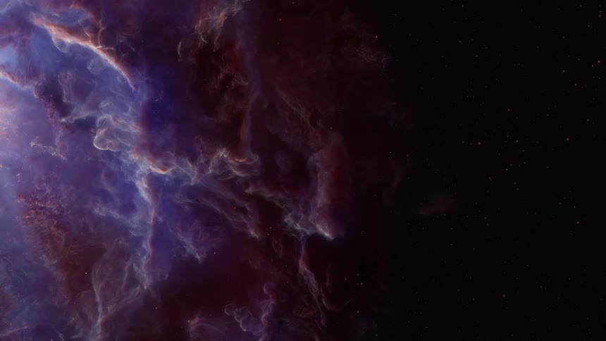 A colorful nebula filled with bright purple and blue hues in space