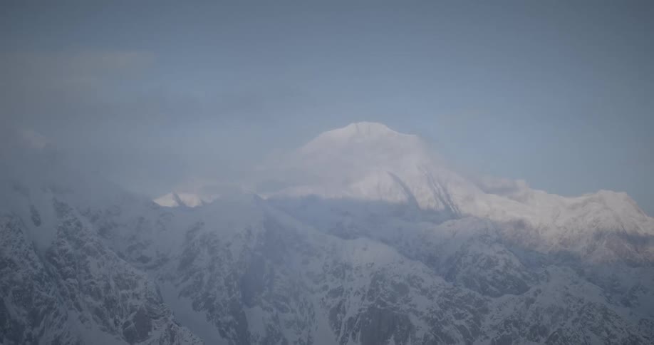Aerial view of mountains and peaks with snow