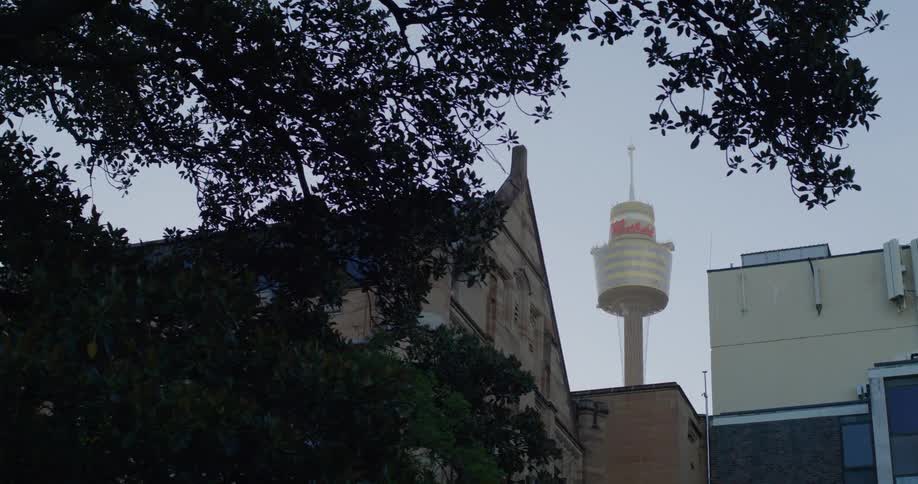 A clip of a tower building in a community