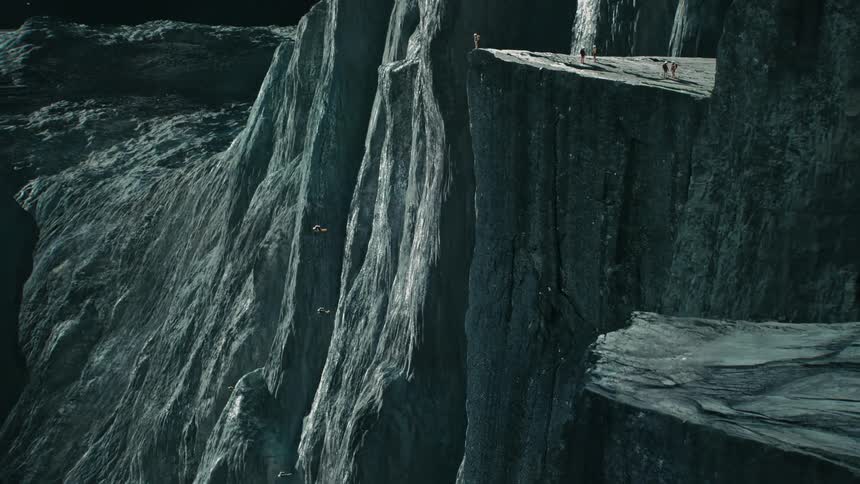 Astronauts BASE jumping off cliff on Uranus' moon Miranda