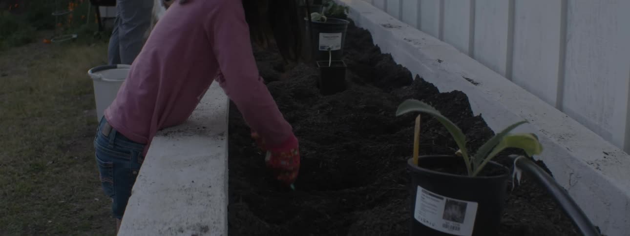 A child is digging in the dirt