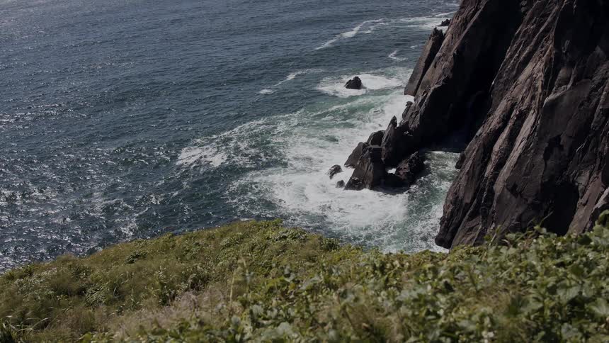 Waves pound a rocky coast