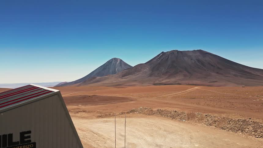 Aerial view of a chilean frontier outpost near the mountains in the desert