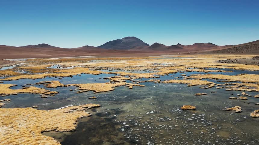 A stream runs towards the desert