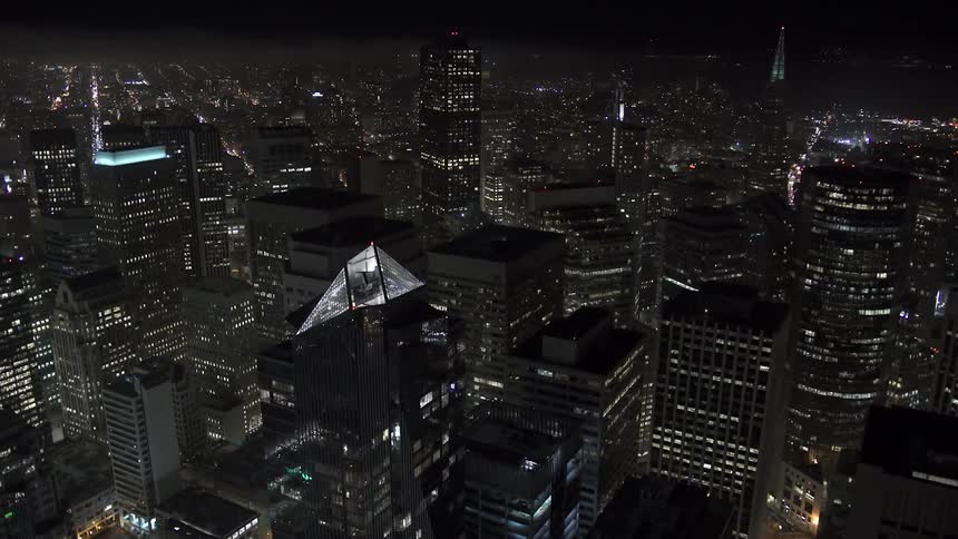 Aerial view of a city at night