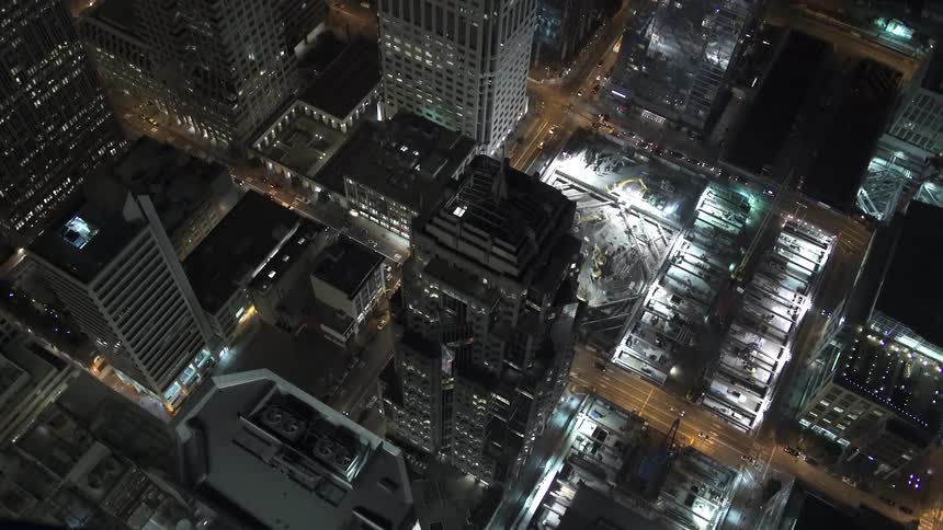Aerial view of a lit up city at night