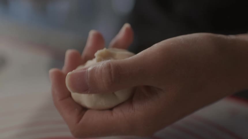 A person is making a dumpling