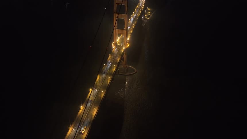 Aerial view of a bridge at night