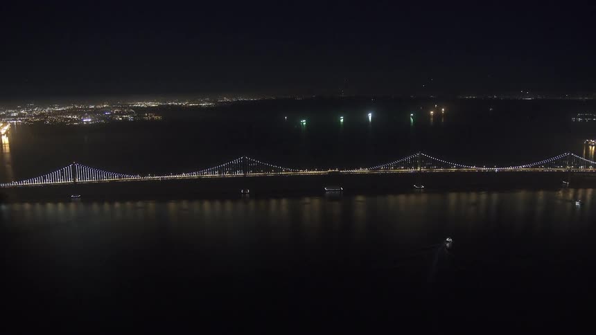 Aerial view of a bridge at night
