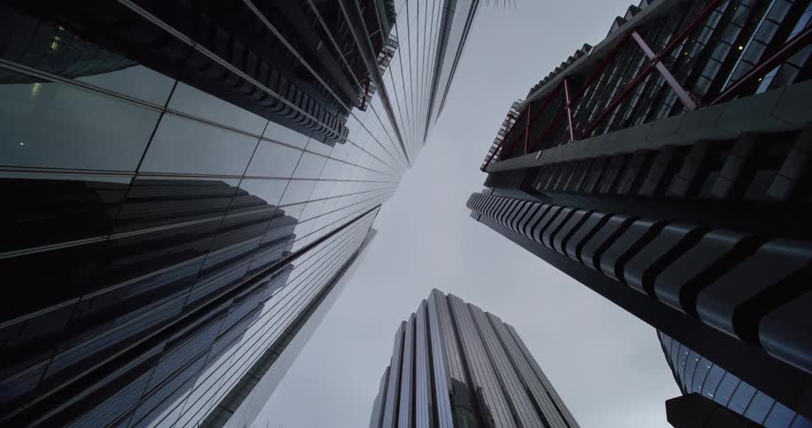 A block of skyscrapers seen from below