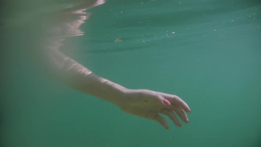 A womans arm underwater