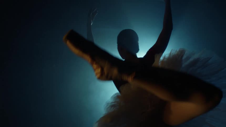 Silhouette of a ballet dancer under a spotlight