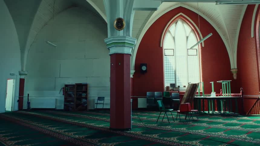 A church with chairs and a table