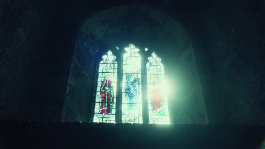 Internal architecture of a cathedral window with an art and solar reflection