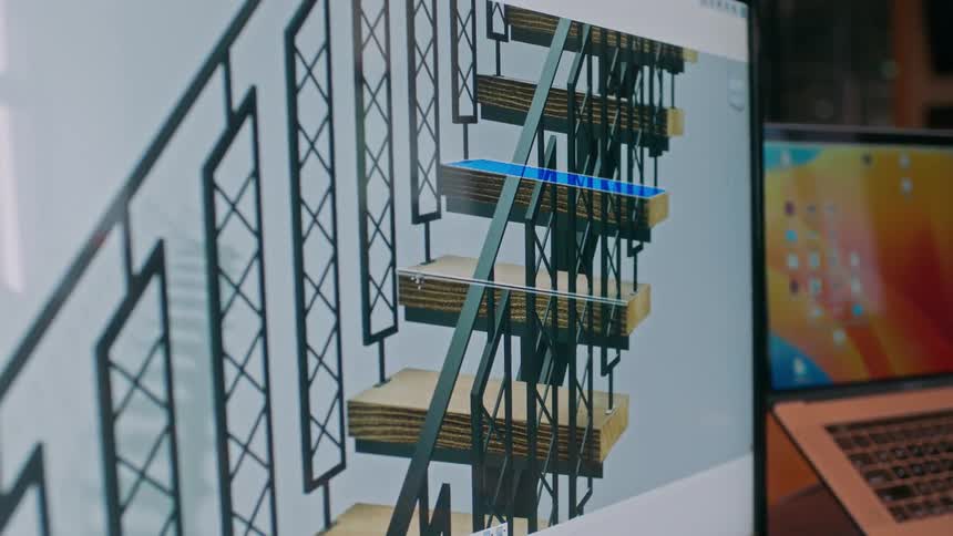 Screen reproducing the architecture of a staircase from a project