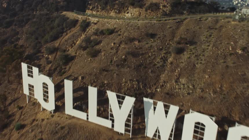 Aerial panorama of the hollywood sign on a hill in los angeles