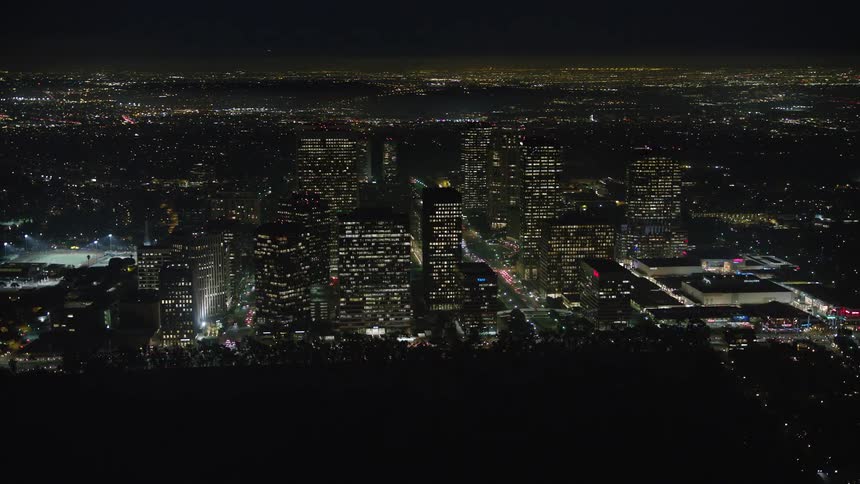 The city is brightly lit at night
