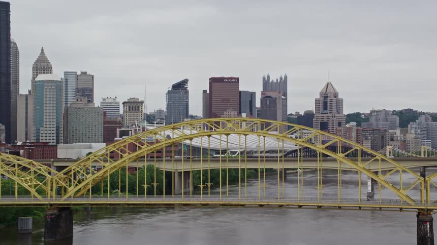 Aerial view of the bridge over allegheny river in pittsburgh