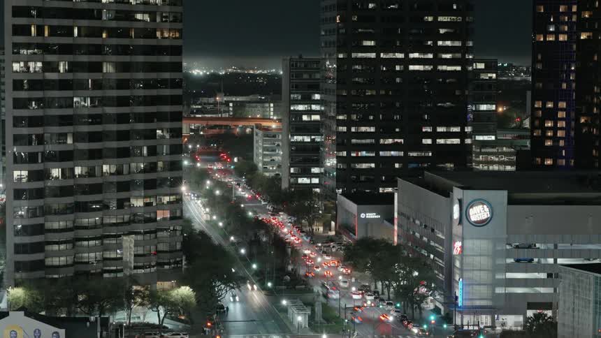 Heavy traffic moves through the big city