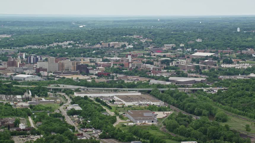 Aerial view of a small city in the plains