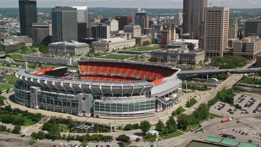 A stadium near roads in a city