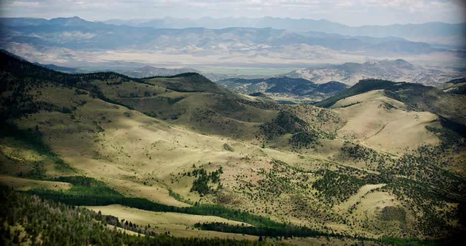 Forests cover mountain ranges