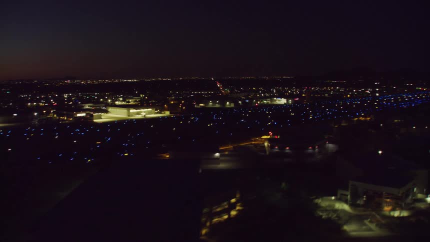 City lights shine at night