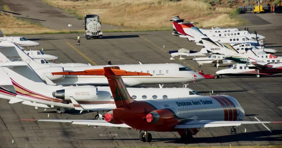 Private jets parked at the tarmac at the airport