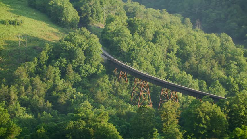 Train tracks run over the bridge