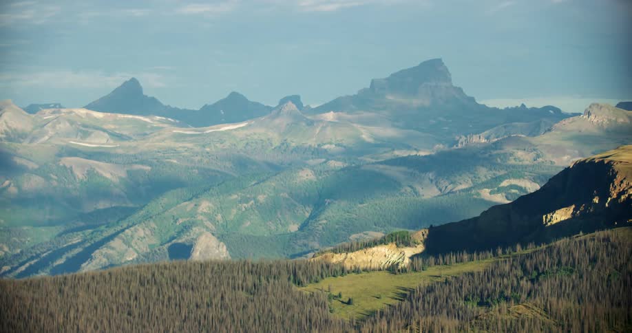 A large mountain range and valley