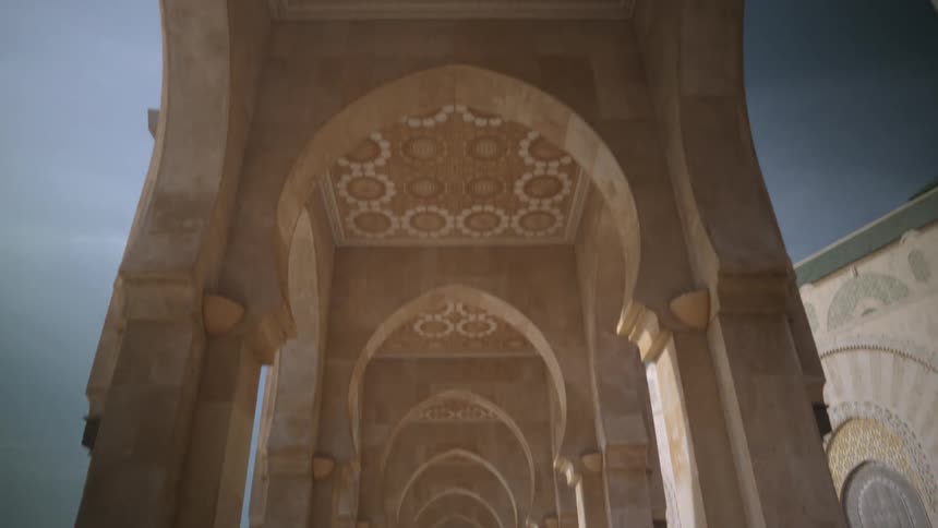 People converge on a islam style building
