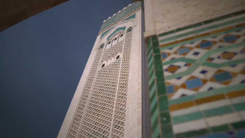 Upward view of a huge tower of a religious temple