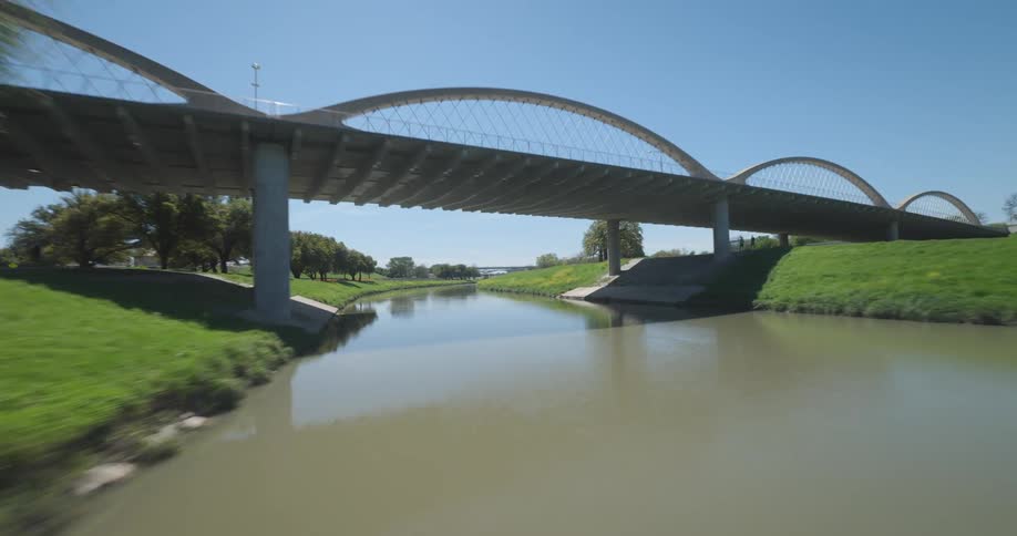 A river and bridge near a city