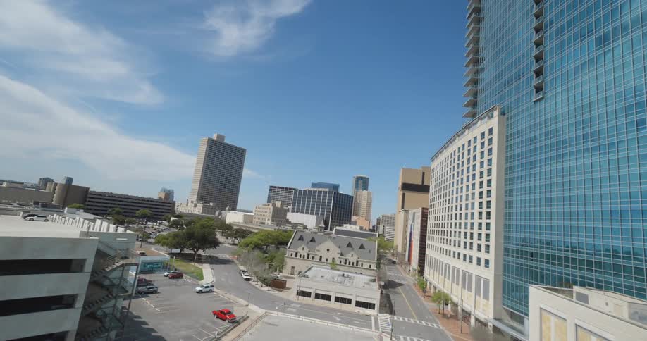 Aerial view of a modern city streets and buildings