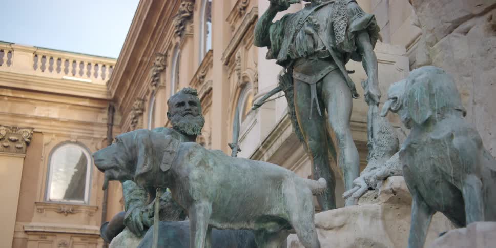 Statues of King Matthias Fountain Budapest in forecourt of Buda Castle